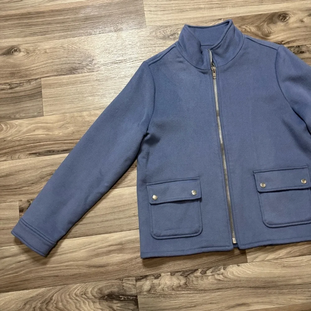 Joie Dusty Blue Midweight Wool Blend Hip Length  Full Zip Coat Size Large